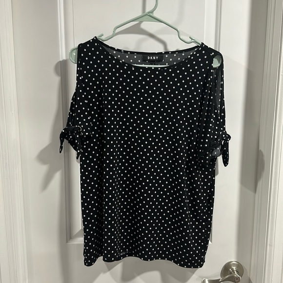 Dkny Tops - DKNY black Polka Dot Blouse